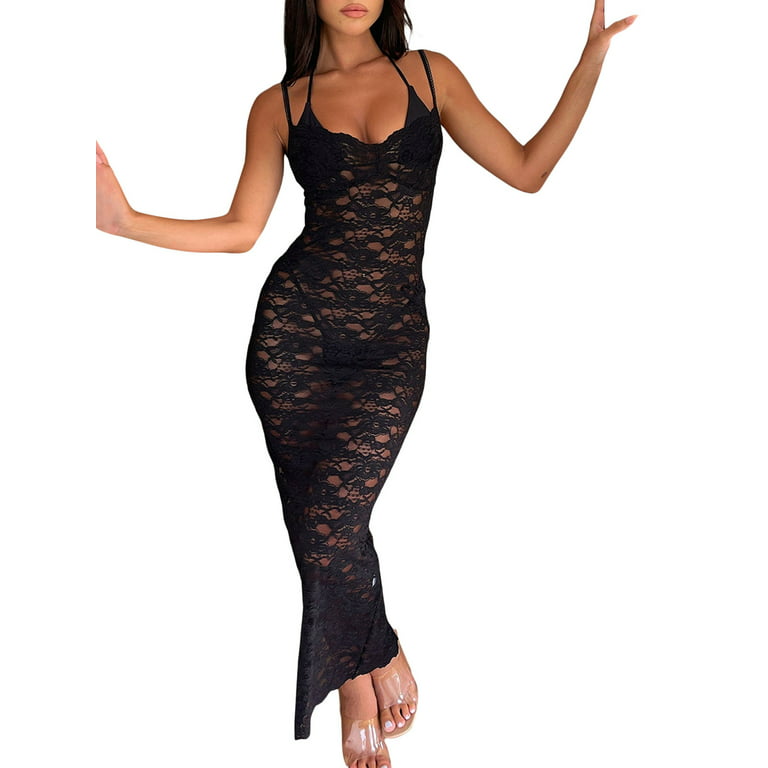 Black Mesh Long Sleeve Maxi Dress | Womens | Large (Available in M) | 100% Polyester | Lulus