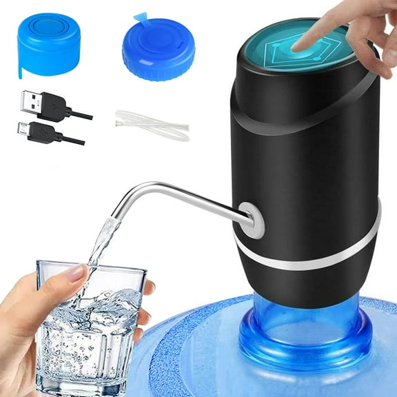 Water Bottle Pump - Water Pump for 5 Gallon Bottle - USB Charging Automatic Drinking Water Pump with Reusable Water Bottle Cap Universal Fit for Home, Office and Outdoor (Black) Little Squirrel