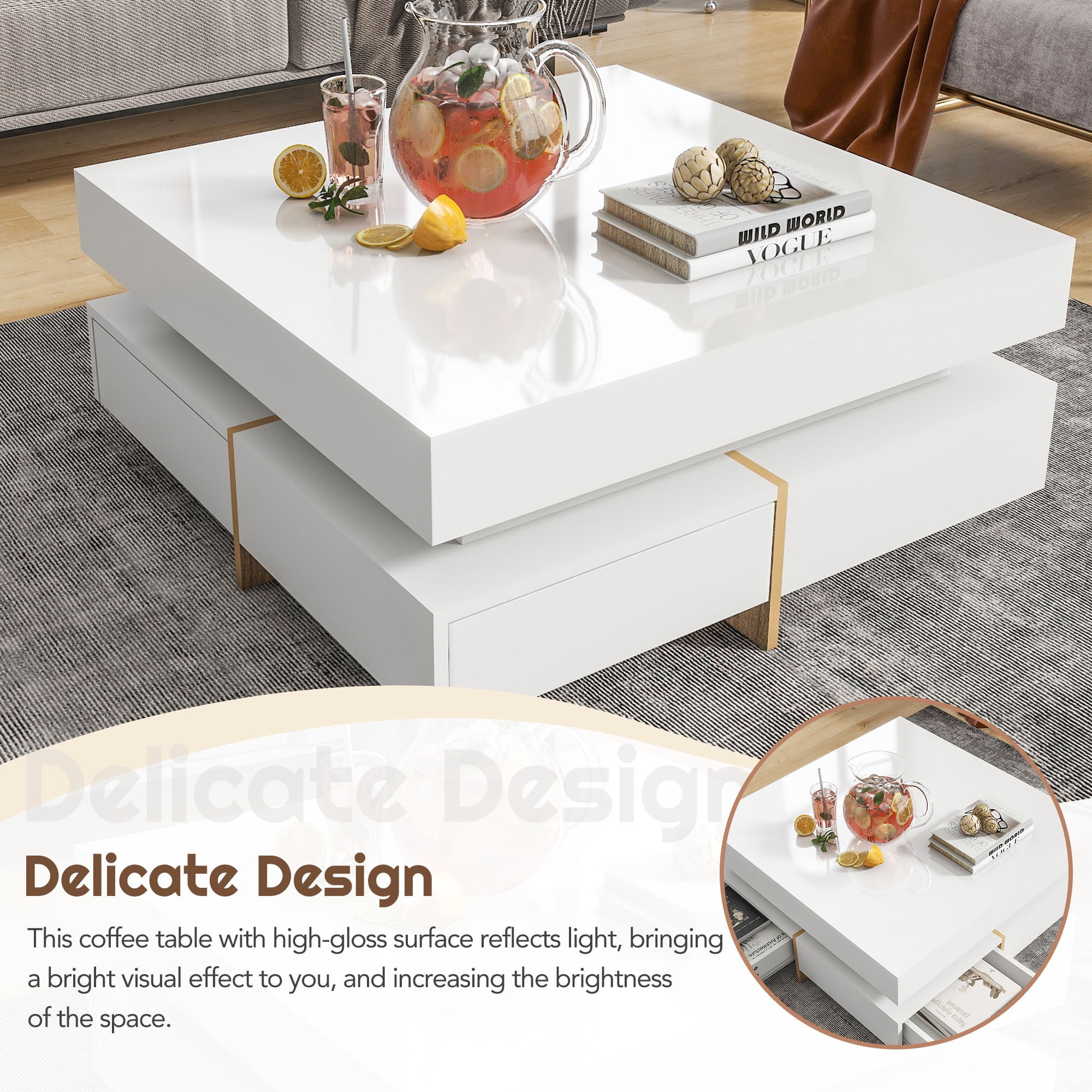 Euroco Storage Particle Board Coffee Table, White