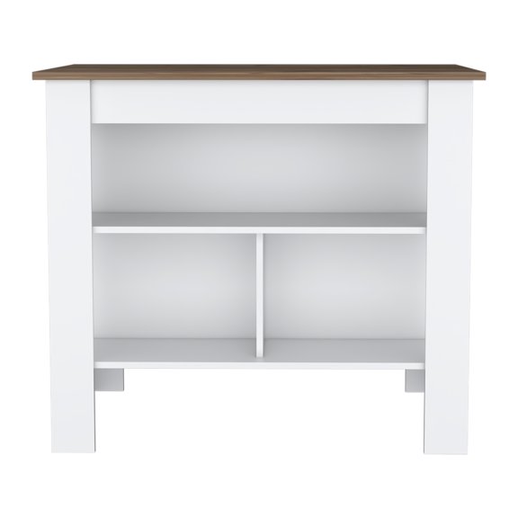 Knubmt Kitchen Island with 3 Open Shelf, 40" Width Island Table for Living Room, Dining Room, Kitchen, White Dark Brown
