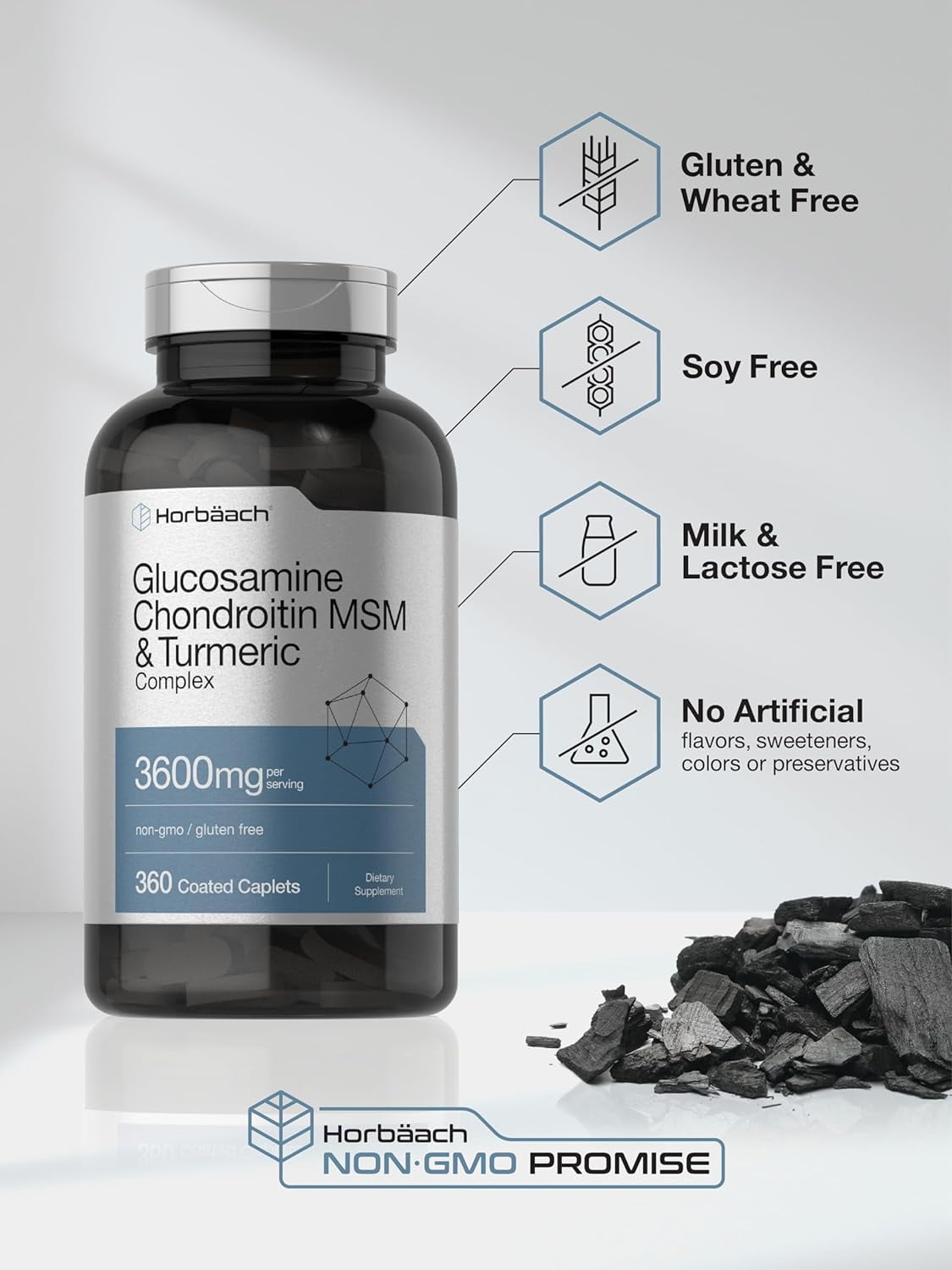 Glucosamine Chondroitin with MSM and Turmeric | 3600 mg | 360 Caplets | by Horbaach