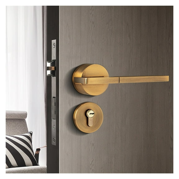 Smart Door Handle Interior Exterior Knob Lever with Lock and Key Bedroom Bathroom Black for Home Magnet Aluminium Alloy Room ,More Secure