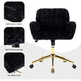 thumbnail image 6 of Black Office Chair Faux Fur Vanity Chair, Comfortable Home Office Desk Chairs with Wheels and Arms, Swivel Wide Office Chair Makeup Chair Height Adjustable for Office, Study, Bedroom, Black, 6 of 7