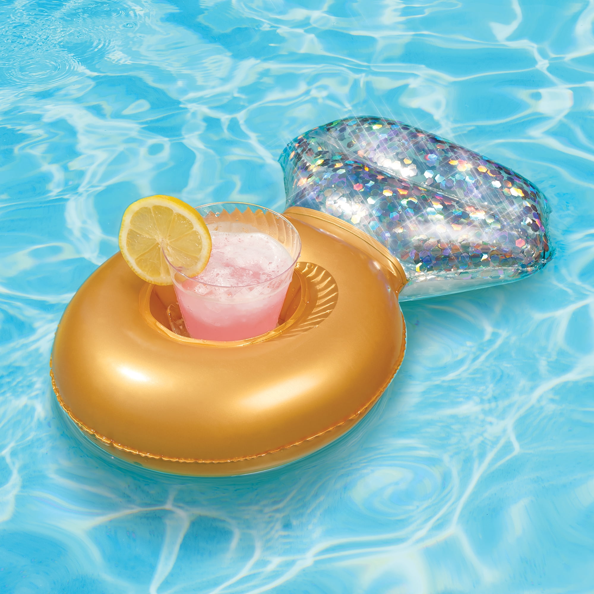 Details about   Play Day Swimming Pool Inflatable Cup Drink Holder Float Glitter Diamond Ring 