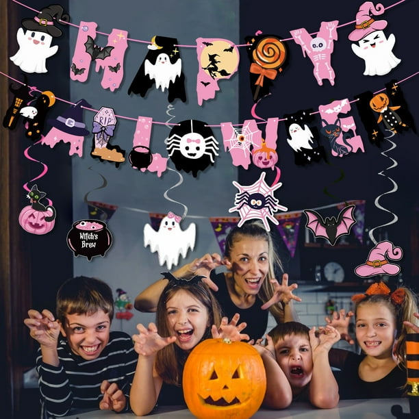 【Ideas perfectas para fiestas de Halloween】Los remolinos colgantes rosados de Halloween son un elemento importante de cualquier fiesta de Halloween, porque realmente marca el tono de su te