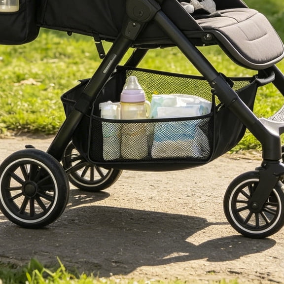 Universal Baby Stroller Undercarriage Storage Basket, Heavy Duty Breathable Mesh Net Organizer for Diapers Toys Essentials, Fits Most Standard Strollers, 11.8 inch