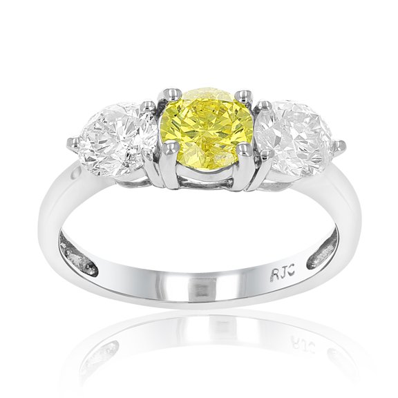 Vir Jewels 2 CTTW 3 Stone Yellow and White Diamond Engagement Ring 14K White Gold Size 7