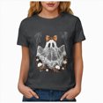 thumbnail image 5 of TOWED22 Fall Shirts for Women Halloween Bow Ghost Flower Graphic Tees Spooky Season Tops Cute Autumn Halloween T-Shirt(Grey,XL), 5 of 8