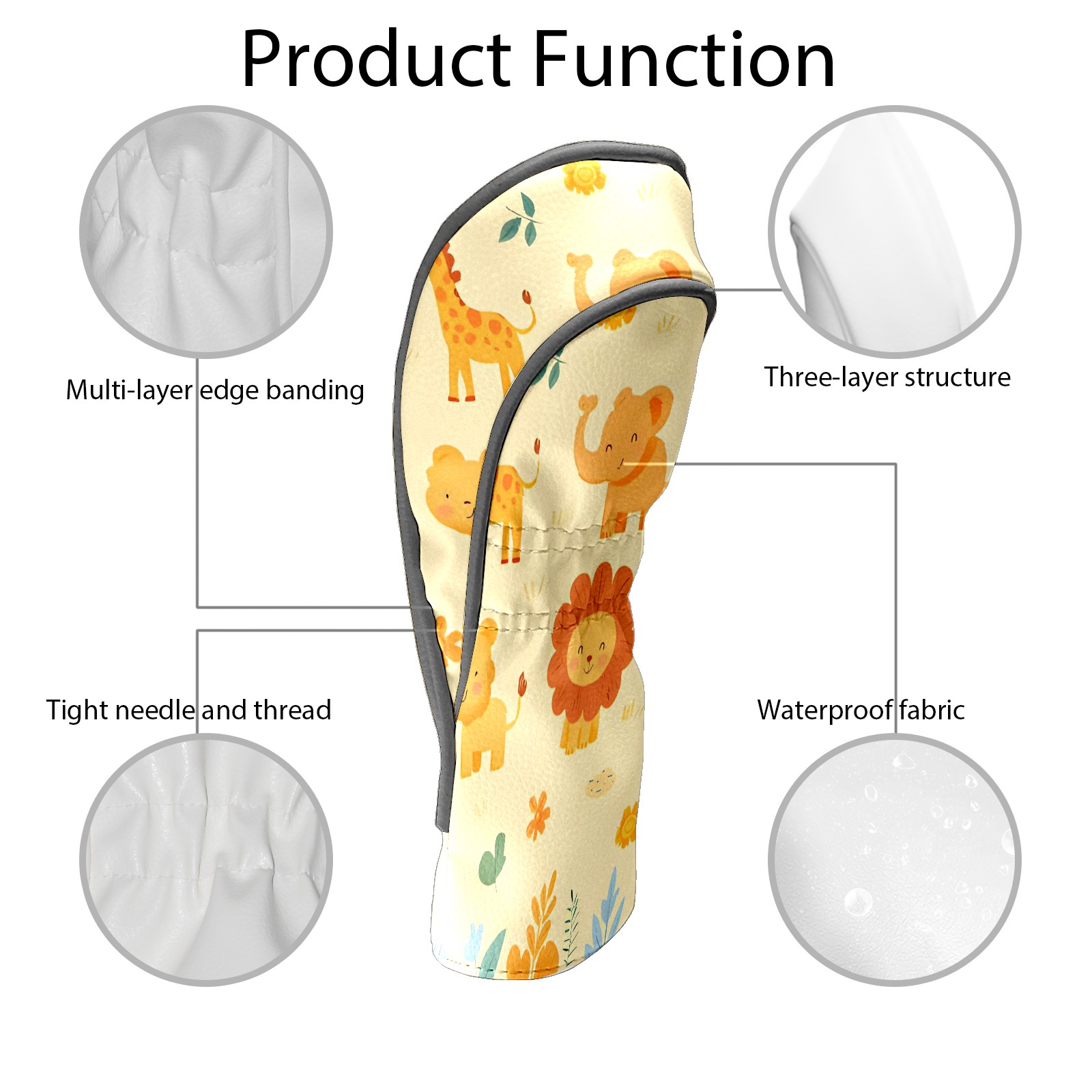 Golf Club Covers, Yellow ZooAnimal Premium PU Leather Driver Hybrid Putter Head Covers with Velvet Lining, Waterproof Golf Gifts for Men Women