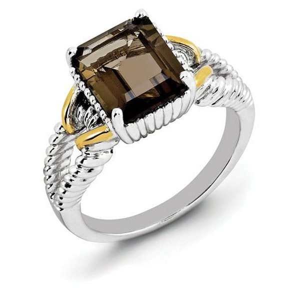 Primal Silver Sterling Silver Rhodium with Flash Gold-plate Smoky Quartz Ring