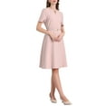 thumbnail image 4 of INSPIRE CHIC Women's Cocktail A-Line Dress Choker V Neck Short Sleeve Belted Elegant Flare Dresses M Pink, 4 of 5