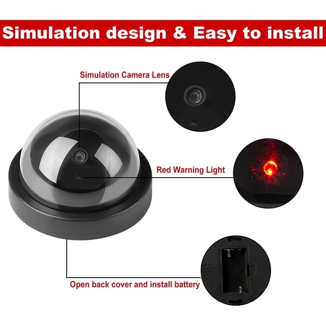 Paquete de 4 cámaras domo de seguridad ficticias con luces LED intermitentes negras ZefeiWu 1327534223200