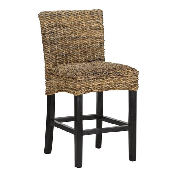 Maklaine 24" Rattan and Mahogany Counter Stool in Brown and Black