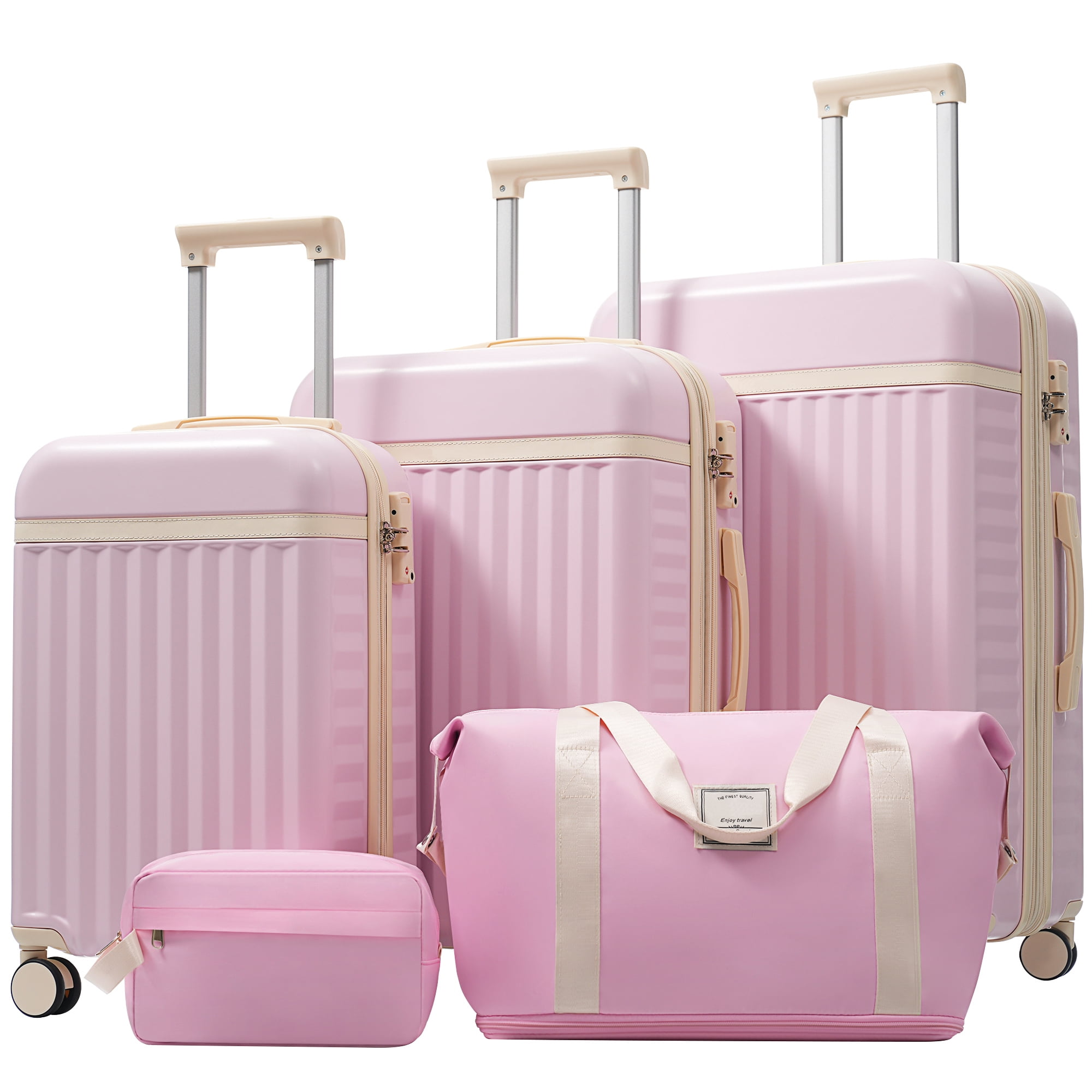 Euroco Luggage Sets 5 Piece,Hardside Expandable Suitcase with 2 Travel Bags,Spinner Wheels and TSA Lock,Lightweight Carry on Luggage for Women Men(20"+24"+28"),Pink