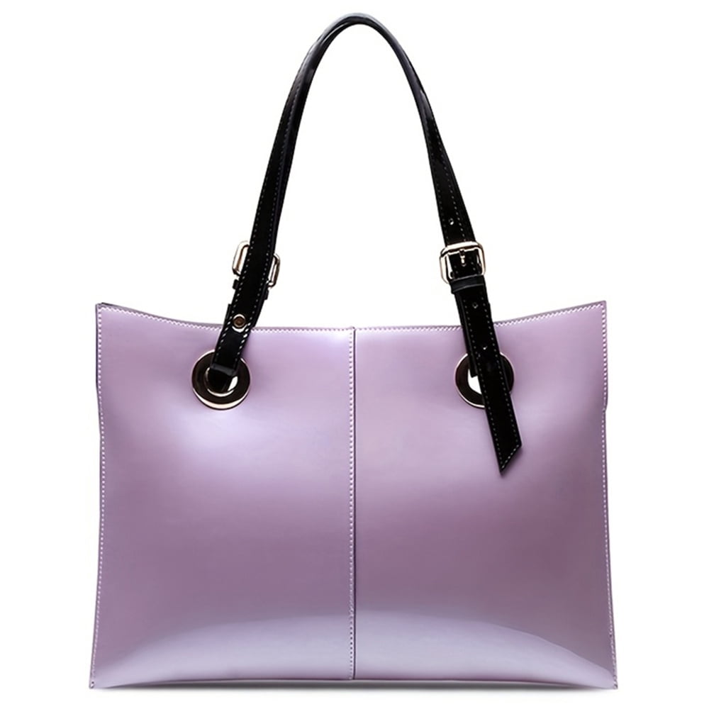 FEIMINA Patent Leather Shoulder Bag For Women,Designer Handbags Luxury Women,Genuine Shiny,Large Leather Bag, Large Capacity Purse Tote Bag,Light Purple Purse