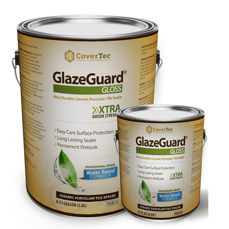 GlazeGuard Gloss Floor Sealer Wall Sealer for Ceramic, Porcelain, Stone Tile Surfaces (1 Gal -Prof Grade (2) Part (Best Ceramic Floor Tile Sealer)