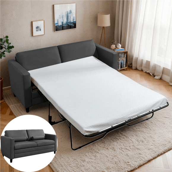 Puremind Pull Out Sofa Bed with Mattress, Queen Size Sleeper Sofa with Pull Out Couch for Apartments/Small Space, Dark Gray