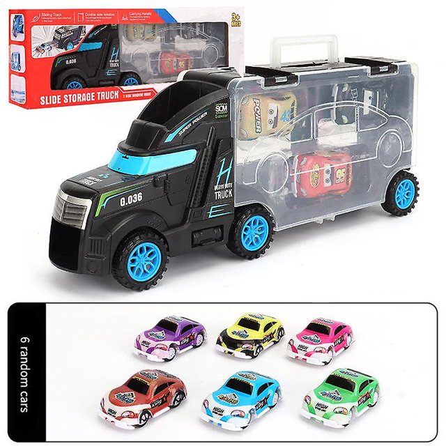 Camión contenedor portátil de One Piece para niños (camión contenedor negro, 6 coches aleatorios)