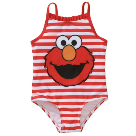 Sesame Street Infant Girls Red Stripe Elmo 1 Piece Swimming & Bathing Suit