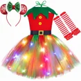 thumbnail image 4 of Disfraz de elfo navideño para niñas, vestido de princesa con tutú navideño con luz LED, ropa para fiesta de Navidad de Año Nuevo, regalo, 4 of 5