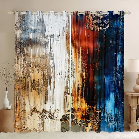 Manfei Gradient Ombre Kitchen Curtains, Oil Painting Black Out Curtains Pack of 2 (42x63 Each), Brown, Blue and White