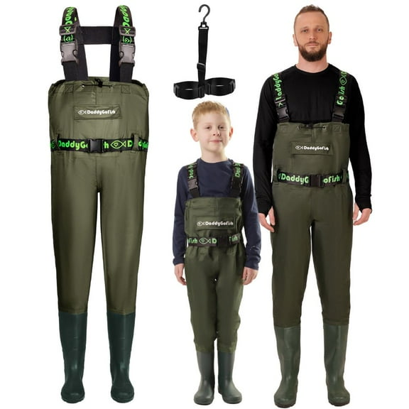 DaddyGoFish Chest Waders for Kids and Adults, Fishing and Hunting Waders with a Pocket and a Wader Hanger