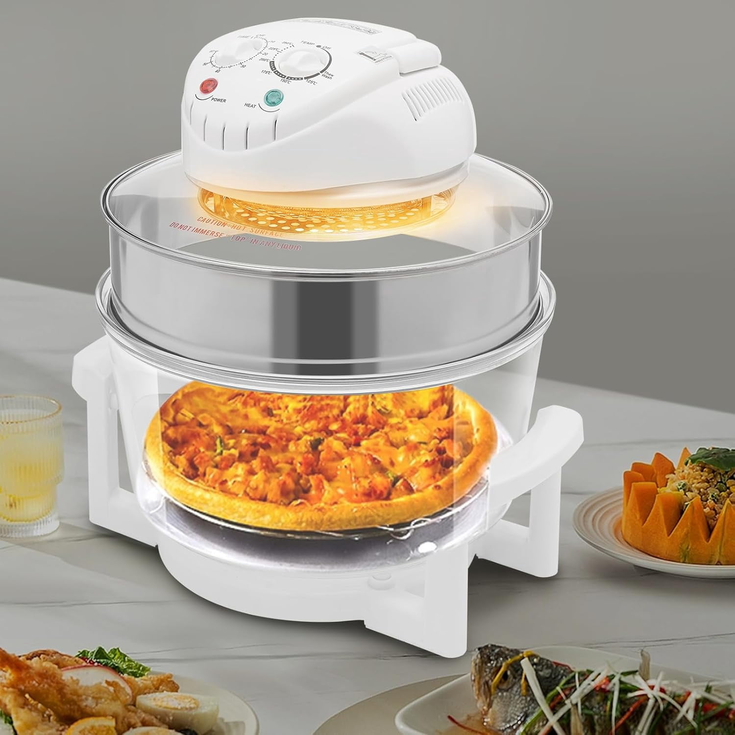 Air Fryer Oven 360 ° Vertical Heating High Boron Heat-Resistant Glass Air Fryer Combo with Automatic Power-off Handle, Electric Convection Oven for Defrost, Bake, Steam, Fry