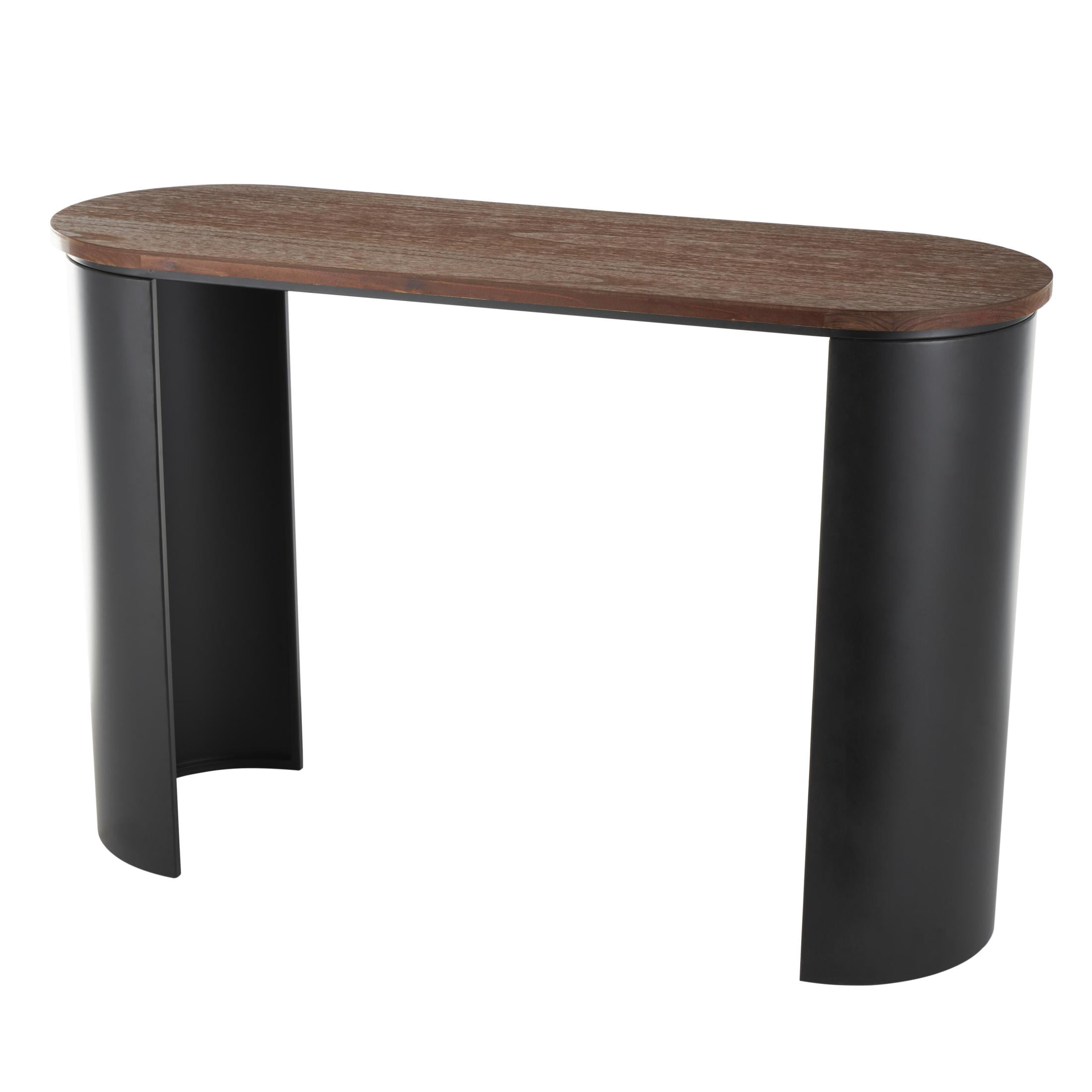 DecMode 47" x 31" Black Wood Curved Crescent Console Table with Brown Wood Oval Tabletop, 1-Piece
