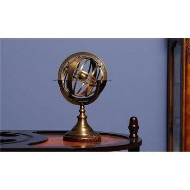 Armillary Sphere on Wood Base, Multi Color - 7 x 7 x 11.5 in.
