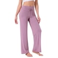 thumbnail image 4 of Pantalones de pijama de mujer INSPIRE CHIC, de pierna ancha, con cordón, pantalones de sudadera elásticos, pantalones de lounge Palazzo, pantalones de yoga para dormir, color morado, 4 of 6