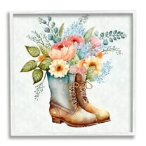 Stupell Industries Country Garden Boots Bouquet Botanical & Floral Painting White Framed Art Print Wall Art
