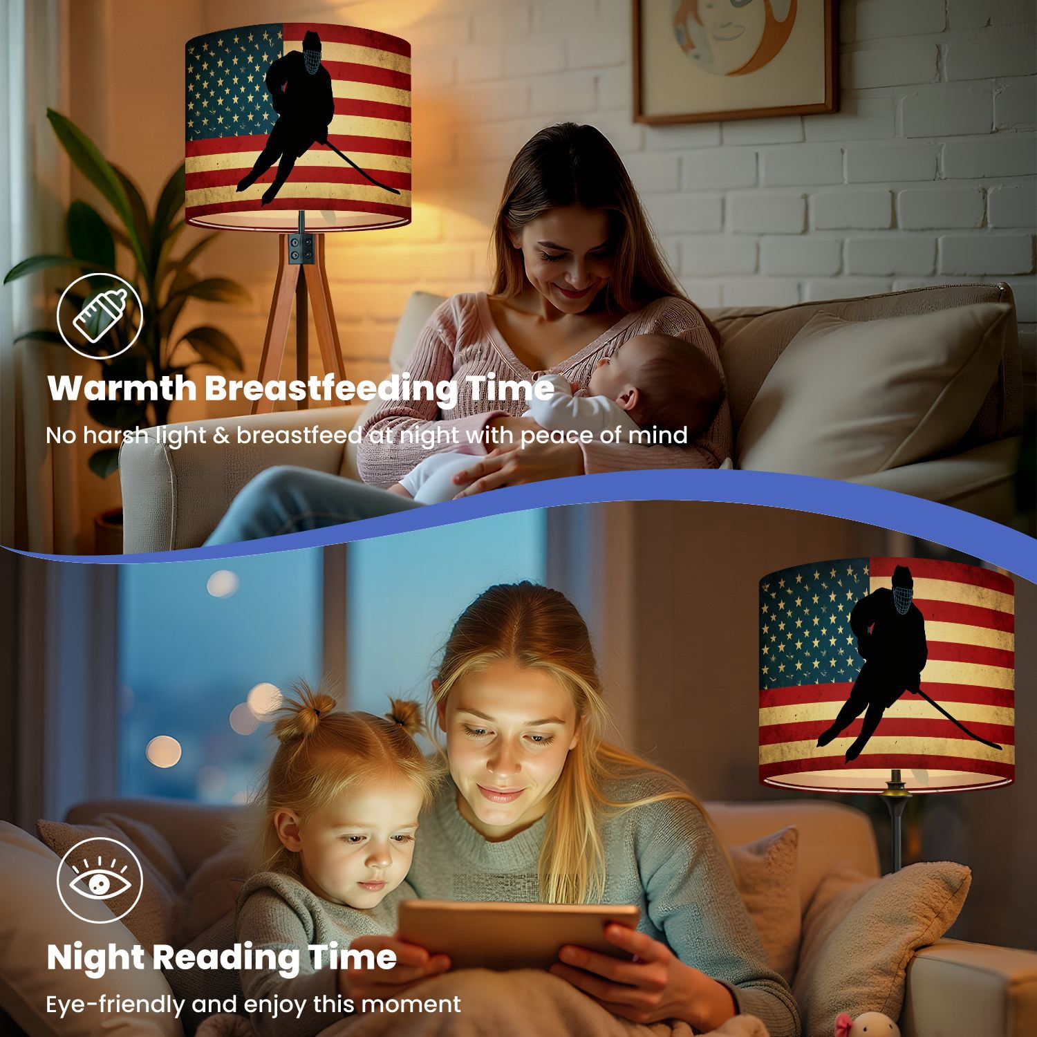 Lamp Shades Set of 2 Silhouette Hockey Player Against American Flag Independence Day 13" x 13" x 10" Lampshade for Table Lamps Floor Lamps Lamp Shade Replacement Easy Assembly Required