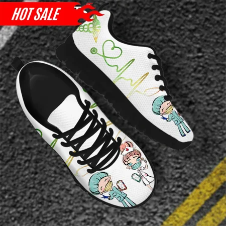 

Brand Design Cartoon Nurse Doctor Heartbeat Medical Sneakers Lace Up Flat Shoes Physician Nursing Shoe Mesh Footwear