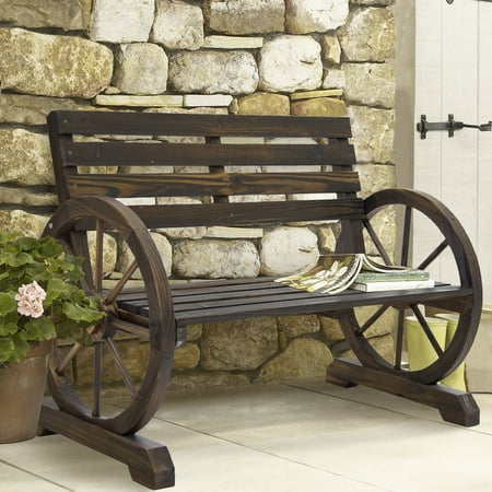 BCP Wooden Rustic Wagon Wheel Bench for Patio, Garden, Outdoor-