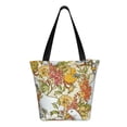 thumbnail image 3 of Easygdp Ducks and Flowers Stylish Canvas Handbag Shoulder Tote Bag, Shopping Bag with Zip, Suitable for Buying Groceries, Office, Fitness, 3 of 9