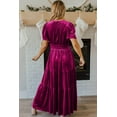 thumbnail image 2 of Women's Red Dahlia Velvet Tiered Maxi Dress with Short Sleeves - [ZhiHiMeRi] | (US 16-18)XL, 2 of 12