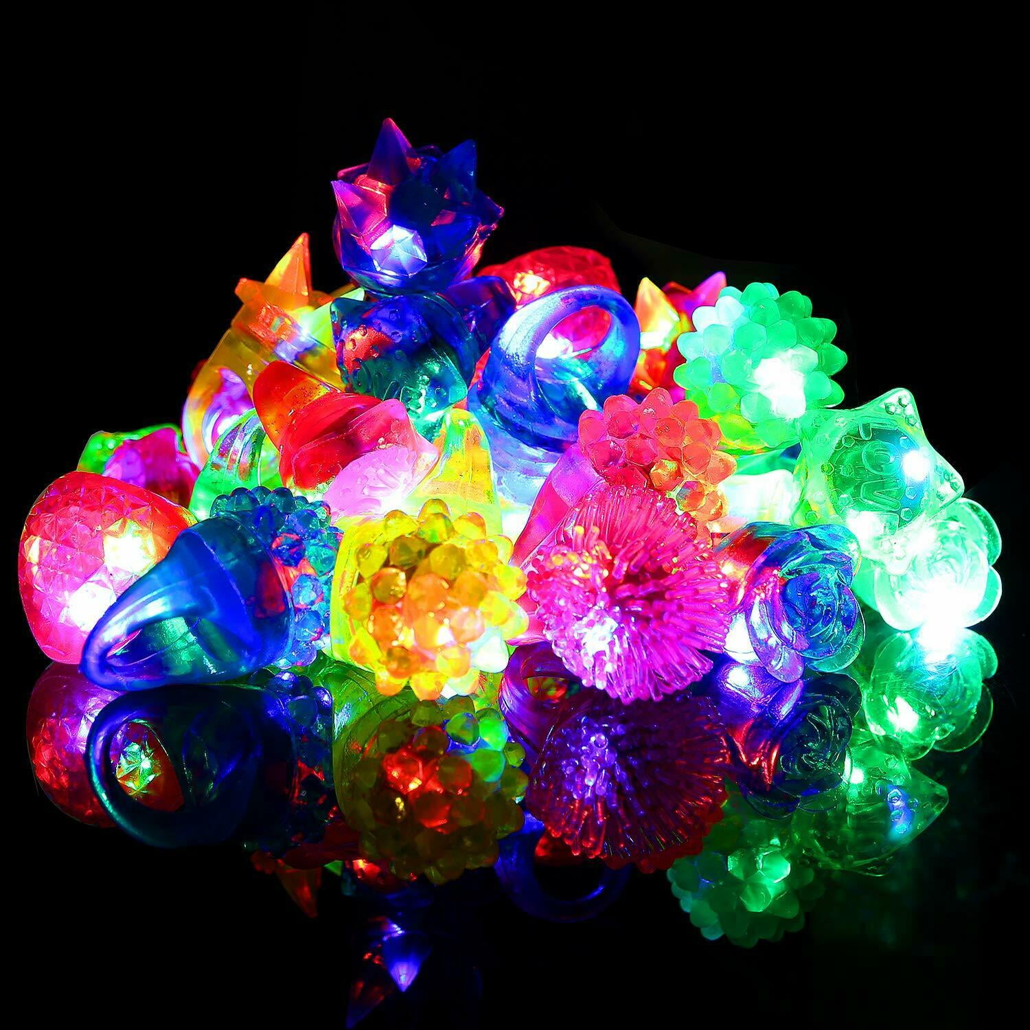 36 Packs LED Light Up Toys Party Favors for Kids Prizes Toys, 24 pcs Light Up Bumpy Rings and 12 LED Toy Bracelets For Birthday Classroom Rewards