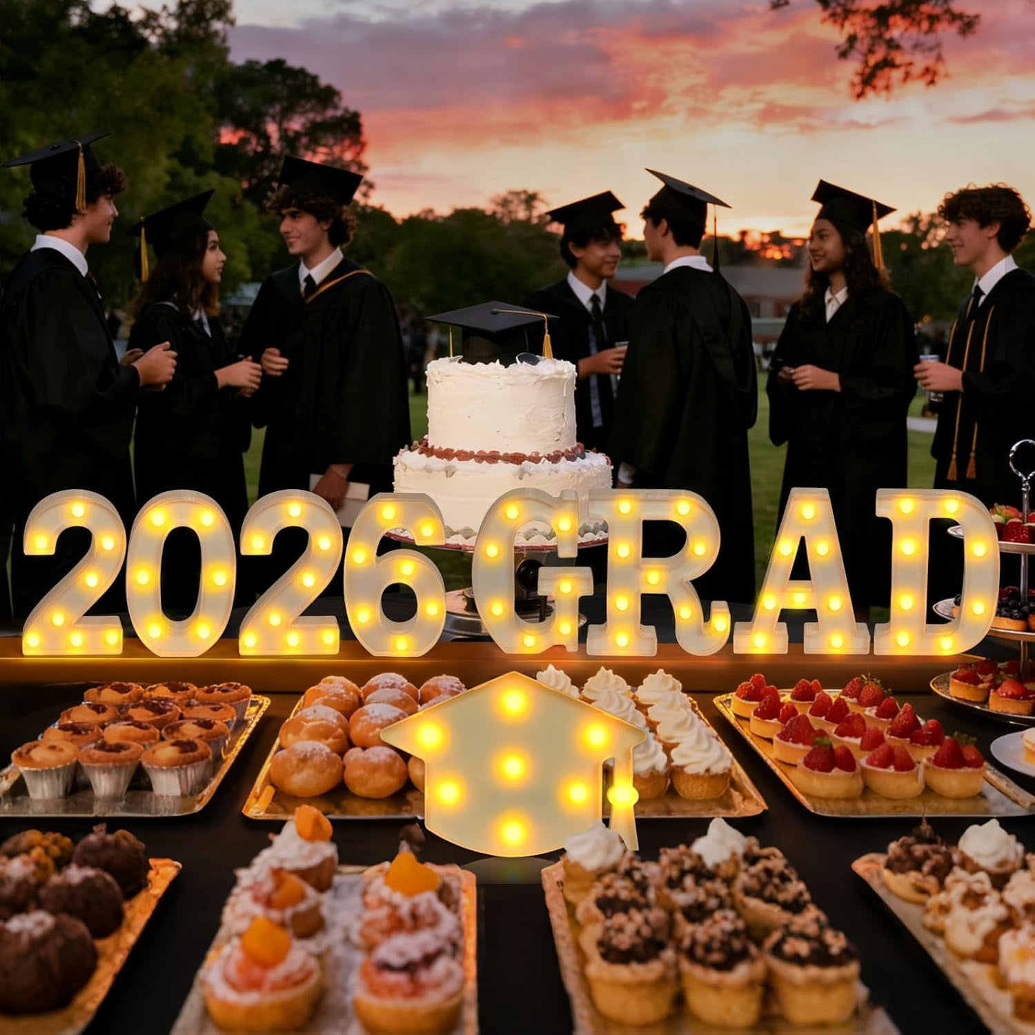 GRAD 2026 LED Light Up Letters Sign with Graduation Cap, Graduation Decorations for Class of 2026 Party, Table or Wall Decor for Kindergarten Preschool High School College