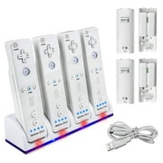 "Four Charger Dock for Wii Remote, TechKen Remote Control Charger Docking Station with 4 Rechargeable Batteries from Nintendo Wii Rometo Control"