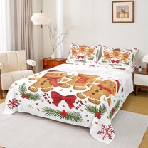Manfei Cartoon Gingerbread Man Full Size Sheets,Cute Bowtie Bow Bed Sheets,Kawaii Red Snowflake Sheet Sets For Boys Girls,Microfiber Bedroom Decor,4pcs