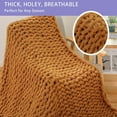 thumbnail image 4 of Chunky Knit Blanket Throw x Hand Knitted Chenille Throw Blanket Small Soft Thick Yarn Cable Knit Blanket Cute Rope Knot Crochet Throw Blankets for Couch Bed Sofa (Light ), 4 of 8