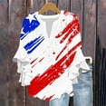 thumbnail image 2 of Ruched 3/4 Length Sleeve Tops for Women USA Flag Star Patriotic T-Shirts Independence Day Tee Shirts Pleated Hem Flowy Tunic Blouses USA Flag Star Printed Beach Vacation Clothes, 2 of 5
