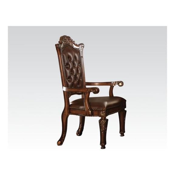 Leather Upholstered Arm Chair in Cherry Brown - Saltoro Sherpi