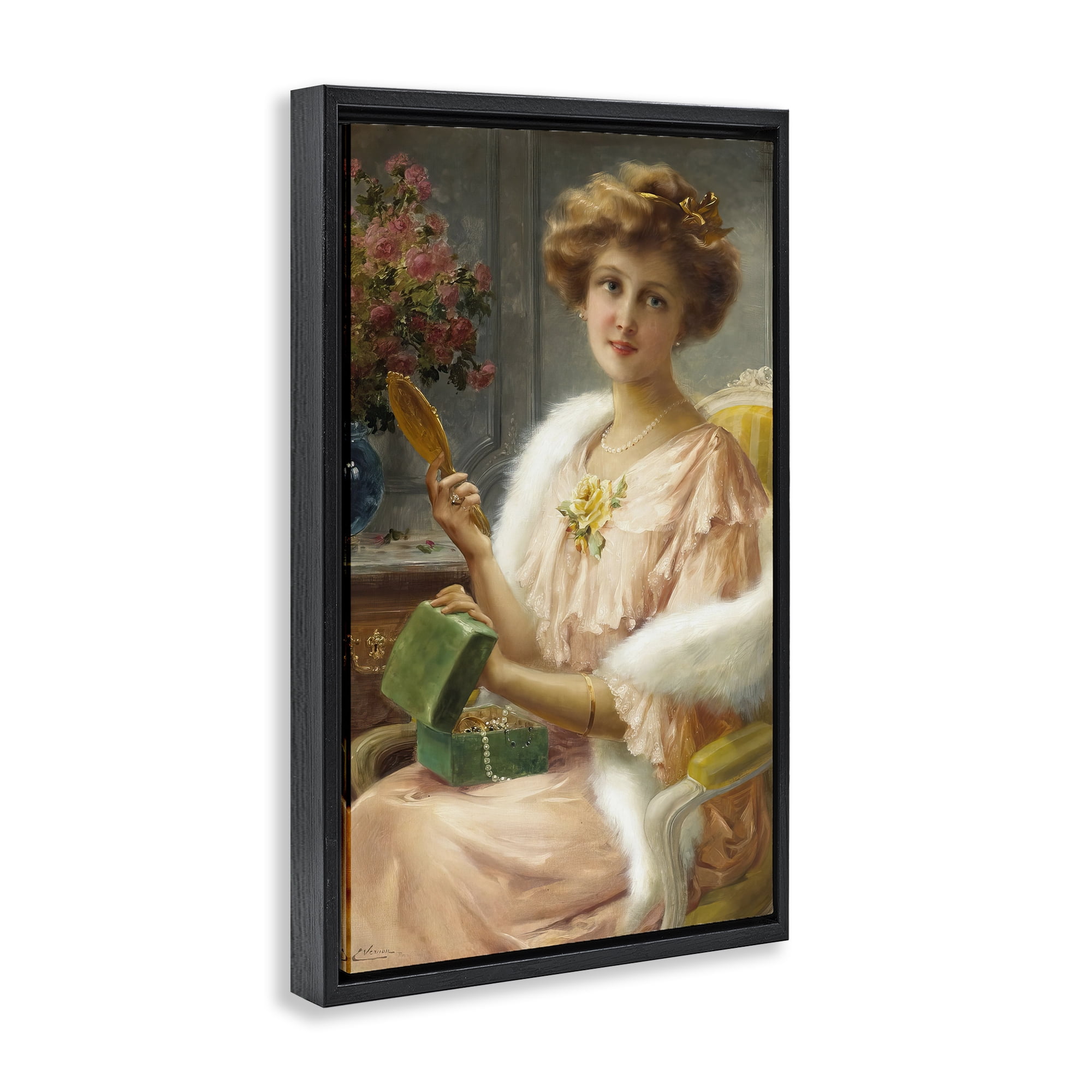 Stupell Industries Young Lady with Mirror Black Framed Floater Canvas Wall Art, design by Tina LeCour