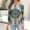 thumbnail image 4 of CCRFTGI 3/4 Length Sleeve Womens Tops Casual Crew Neck Tunic Tops Fashion Vintage Floral Print T Shirts Cute Fall 2025 Tops White S, 4 of 6