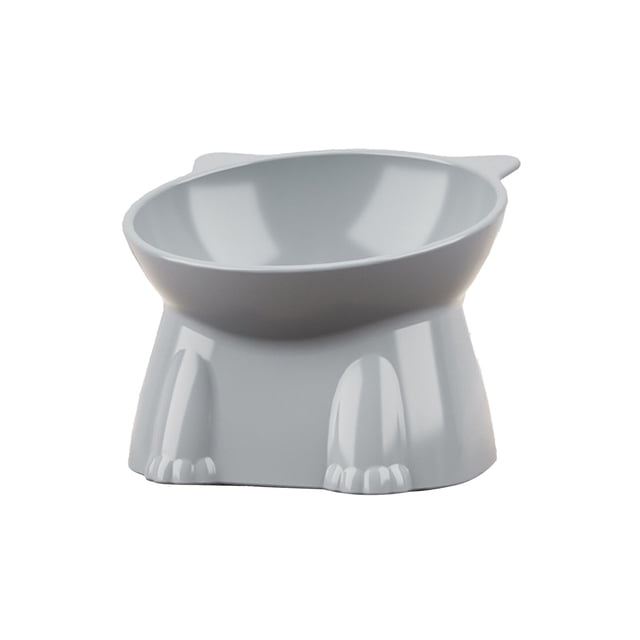 Grey Raised Plastic Cat Bowl Grey Pet Food Water Dish Neck Protection For Kittens Dogs 250Ml