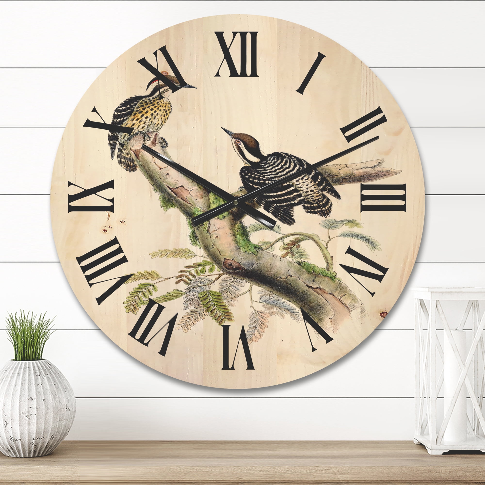 Designart 'Ancient Birds In The Wild VIII' Traditional Wood Wall Clock