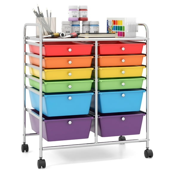 YJETYH 12 drawer Office Rolling Cart 12 Storage Drawer Studio Cardboard Storage Cart Scrapbook Paper Organizer Office Stationery Classification Storage Drawer Cart with Wheels