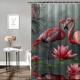 thumbnail image 2 of Orinice Flamingo Shower Curtain Tropical Animal Lotus Elegant Pink Bird Wildlife Pink and Gray Fabric Bathroom Curtain Set with Hooks 60x72, 2 of 7