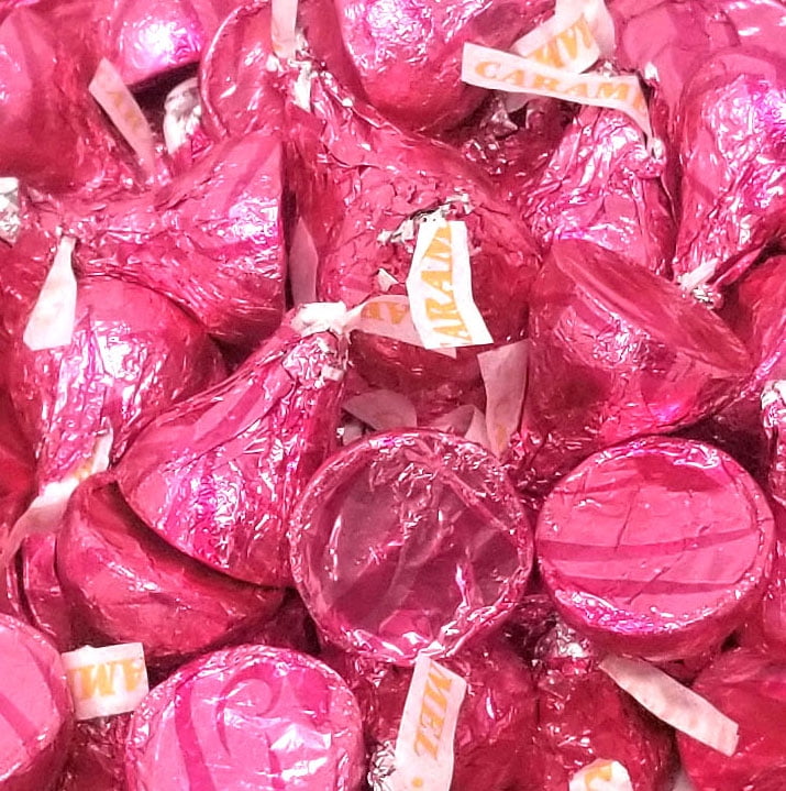 Hershey's Kisses, Milk Chocolate with Caramel, Pink Foils (Pack of 4